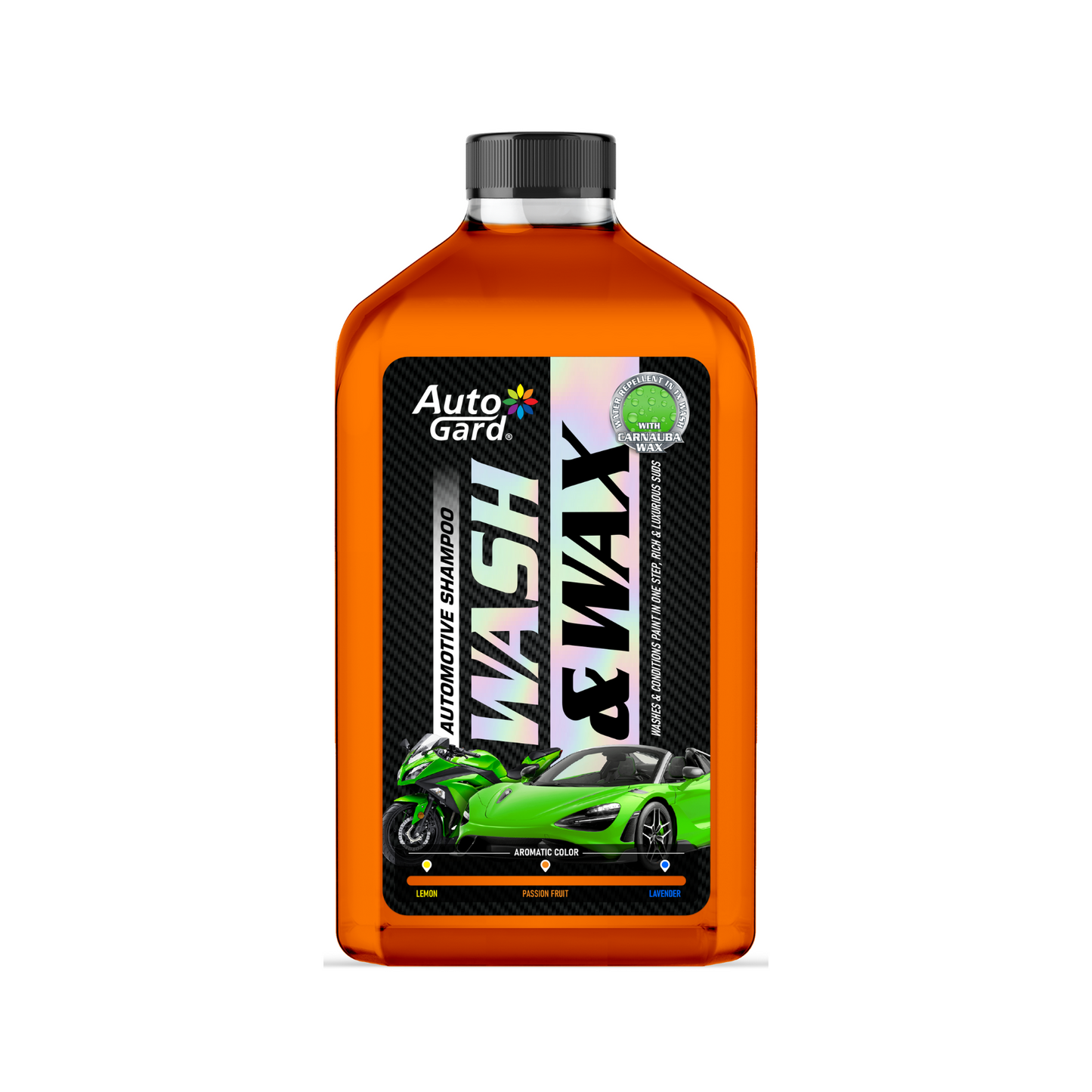 AutoGard Wash & Wax PH Neutral Car Shampoo with Real Carnauba Wax - Passion Fruit Scent