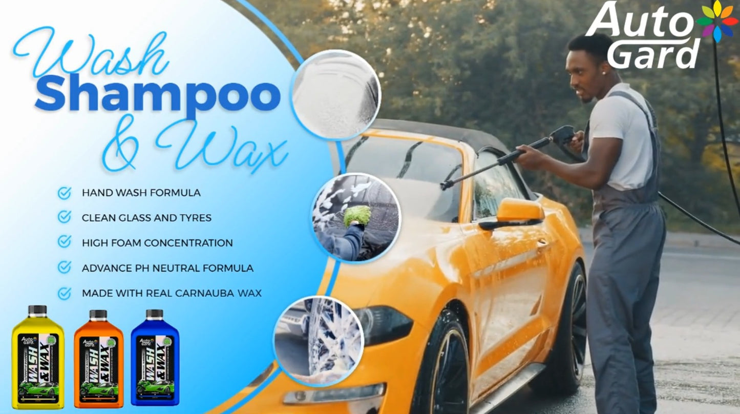 AutoGard Wash & Wax PH Neutral Car Shampoo with Real Carnauba Wax - Passion Fruit Scent